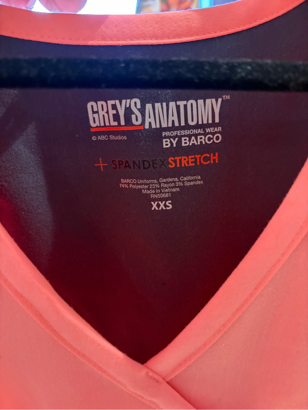 Grey's Anatomy Women’s Bright Coral Pink V-Neck Scrub Top